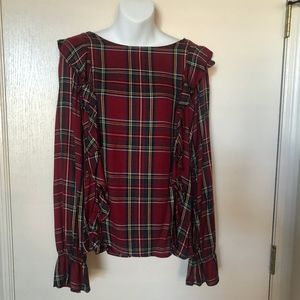 NWT Sanctuary Blouse Plaid Tartan Ruffle Top XS